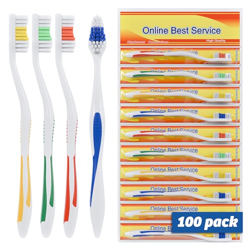 100 Pack Toothbrush Standard Classic Medium Soft Toothbrush Bulk Individually Wrapped