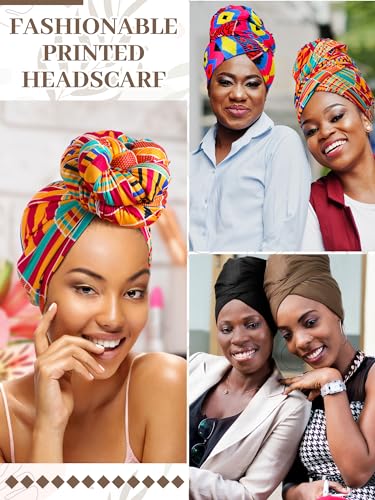 African Head Wraps for Women - 4 Pcs Lightweight Turban Scarves - Black & Printed Styles