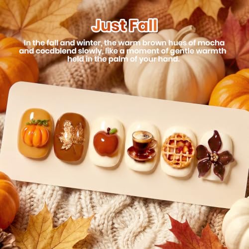 Fall Gel Polish Set - 6 Cozy Mocha Cocoa Shades with Fall Collection and Color Swatch Card - Brown Variation