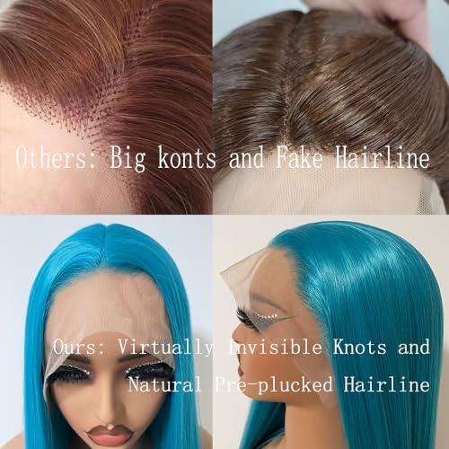 Blue Synthetic Lace Front Wig for Women - Glueless, Pre-Plucked, Natural Hairline