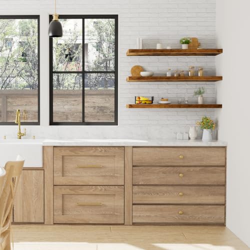 Deep Floating Wall Shelves Set of 3 - 12-Inch Depth, Brown, 35.4 x 12 Inches - Farmhouse Style Variation A