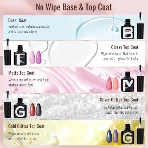 Phoenixy Gel Nail Polish Kit with UV Light - 64 Pcs All Seasons Manicure Set, Timeless Classic