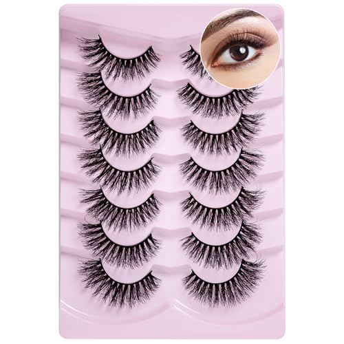 Cat Eye Lashes Wispy Fluffy, 8D Faux Mink 12-18MM (7 Pairs) - Dramatic Volume, Waterproof Lightweight, Daily & Party Wear, Reusable (B Curl)