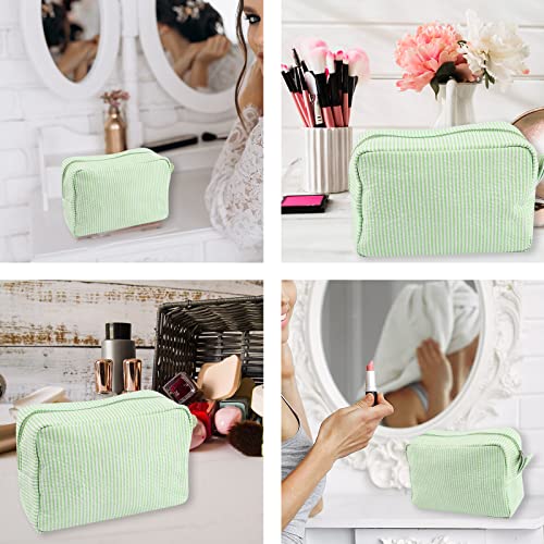 Seersucker Cosmetic Bag, Large Makeup Pouch Travel Toiletry Case with Zipper Closure Seersucker Cosmetic Organizer for Women Girls