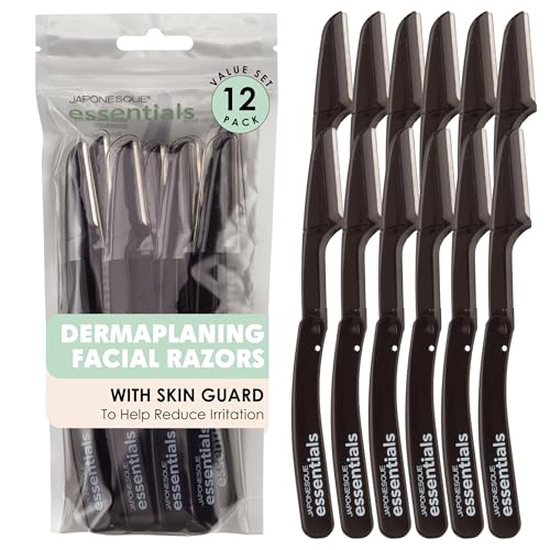 JAPONESQUE Essentials Dermaplaner Facial Hair Razors 12 Pack ? Precision Blades for Peach Fuzz Removal, and Eyebrow Shaping for Men & Women