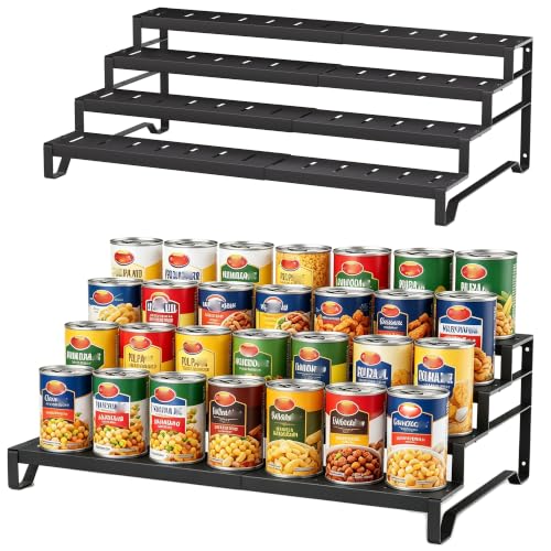 Attelite 4-Tier Expandable Can Organizer for Pantry, 2 Pack - Metal Canned Food Storage Rack