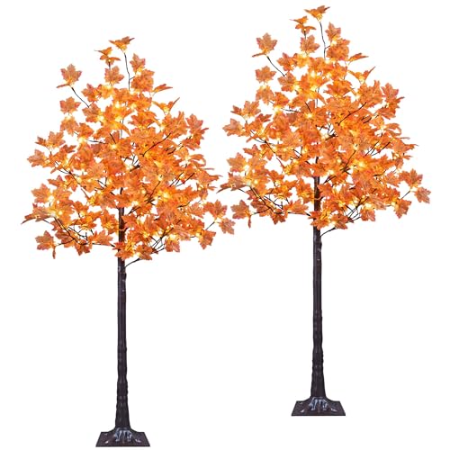 LIGHTSHARE 6ft 2-Pack Lighted Maple Trees with 240 Warm White LEDs Indoor Outdoor Fall Decor
