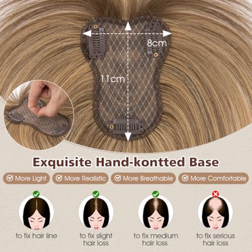 Rich Choices Human Hair Topper with Bangs, 10 Inch, Medium Brown & Dark Blonde Highlight