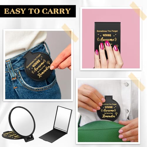Inspirational Compact Mirrors Bulk Set with Gift Bags – 48 Pcs Portable Makeup Mirrors for Women