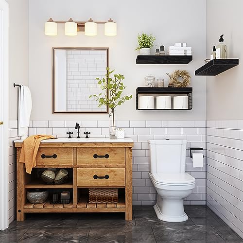 QEEIG Bathroom Shelves Over Toilet Wall Mounted (Black, Set of 3,