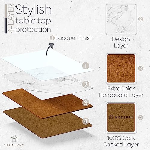 Moderry White Marble Cork Placemats Set of 4 with Free Coasters - 16 x 12 inches