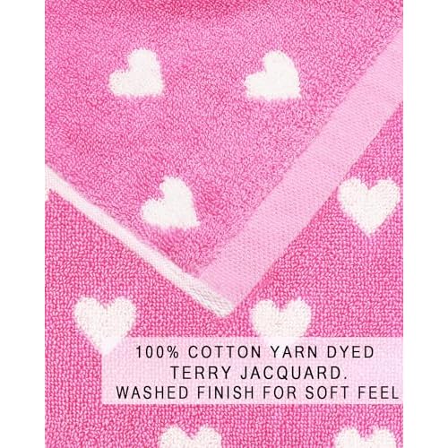 ORIGINAL KIDS Wash Cloth - Bath Time Hearts 12 Pack Washcloth Set - 100% Cotton Jacquard Colorful Absorbent Quick Dry Face Towel - Super Soft Face Cloth 12x12 inches - Pink White