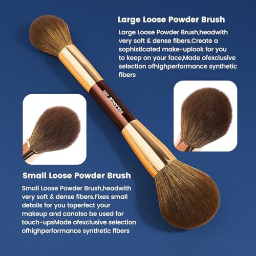 20 Pcs Makeup Brush Set - Full Collection Coffee Gold Double-Ended Kabuki & Foundation Brushes