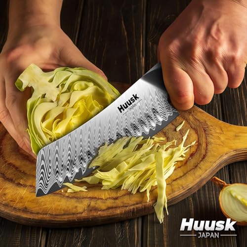 Huusk Japanese Knife Set 3 Pcs Blue - Chef, Santoku & Utility Knives with Sheath
