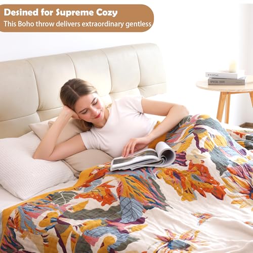 Cali King Boho Throw Blanket Floral Bird Butterfly Pattern Organic Cotton Oversized 91x108
