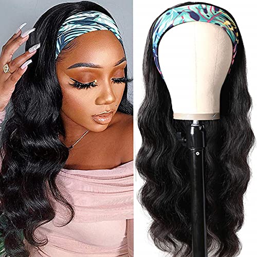 20 Inch Body Wave Headband Wig for Black Women Natural Black Glueless Human Hair