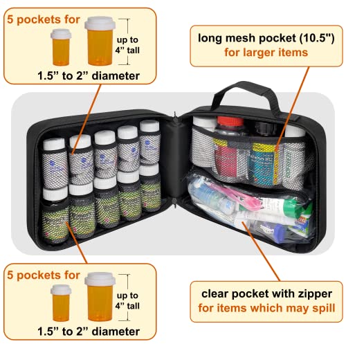 StarPlus2 Large Pill Bottle Organizer & Travel Medicine Bag - Black, Emergency Card LG