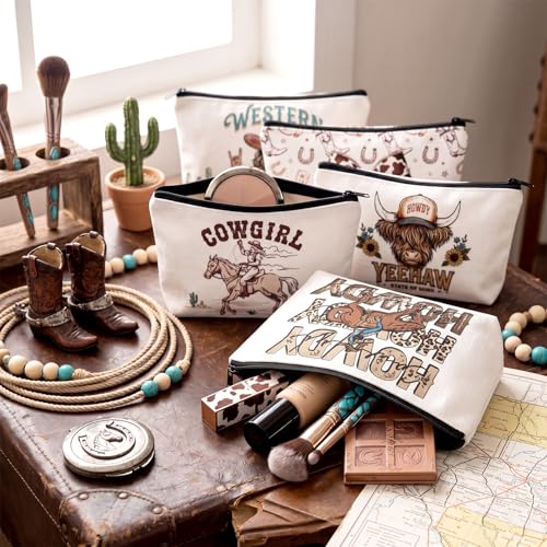 Western Makeup Bags Bulk Gift Set - 36 Canvas Cow Pattern Cosmetic Pouches - Western