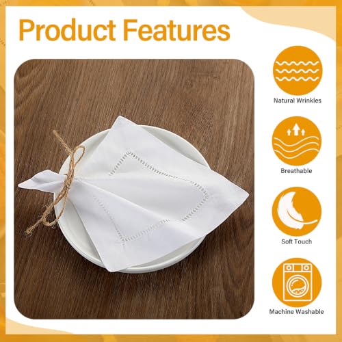 White Linen Cocktail Napkins 80 Pcs 6x6 Inch Hemstitch Bulk Set - Jerify