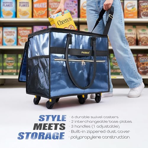 PASMAN Reusable Large Rolling Grocery Bag with Wheels - Black, 109L