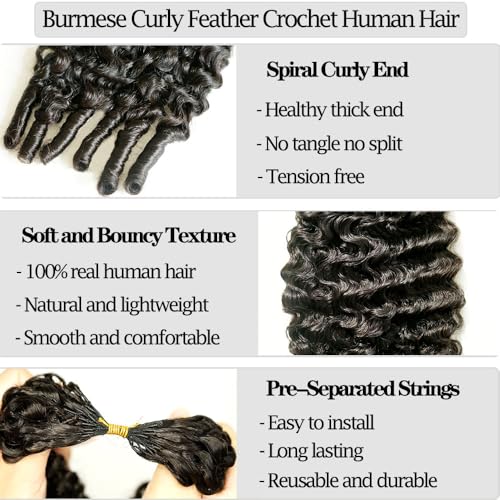 16 Inch Burmese Curly Human Hair Crochet Extensions - Knotless & Pre-Looped 60g