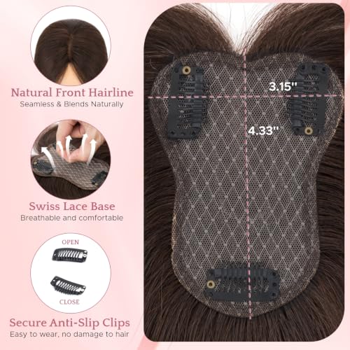 SEGO 10 Inch Dark Brown Human Hair Topper for Women, Thin Hair Volume Enhancement