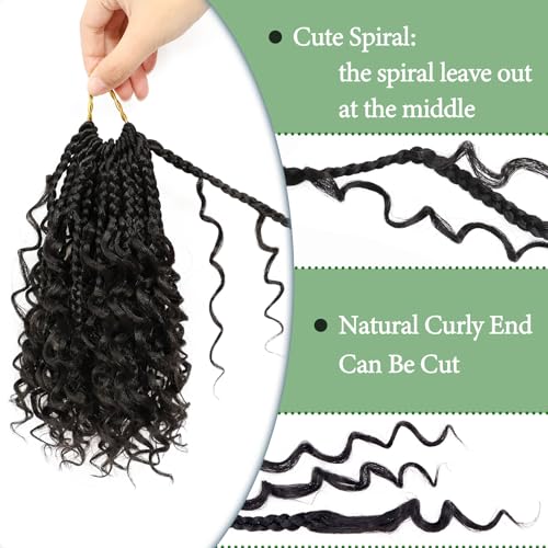 8 Pack Boho Box Braids Crochet Hair Extensions - 1B / 8 Inch Pre-Looped Synthetic