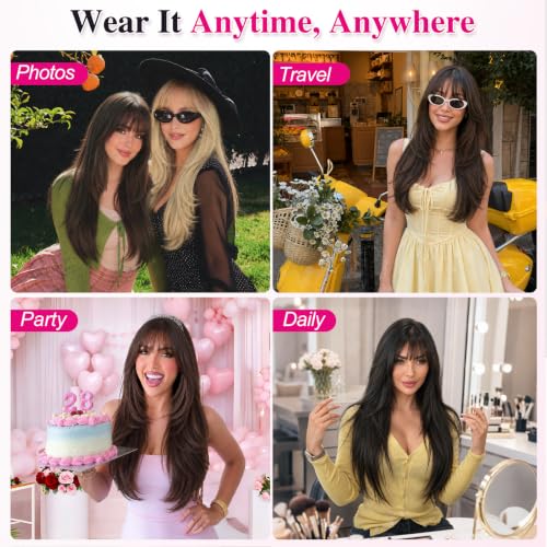 26 Inch Hair Topper for Women with Bangs - Black Brown Thinning Hair Volumizer