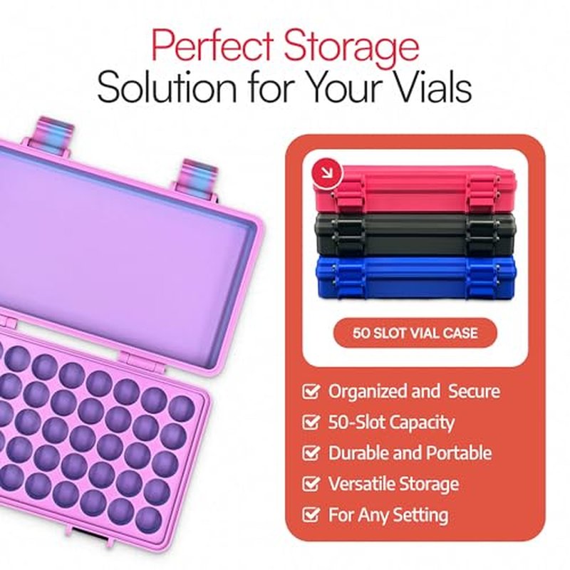 3D Printed Vial Storage Case - Waterproof 3ml Vial Storage Case with 50 Slots - Freezer Safe Hard Shell Essential Oil Case for Home, Fridge, Travel, 16mm Max Diameter, 35mm Max Height