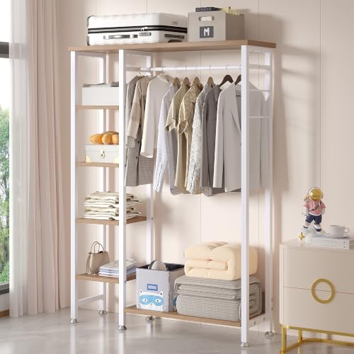 Open Garment Clothing Rack with Shelves & Hanging Rod - White