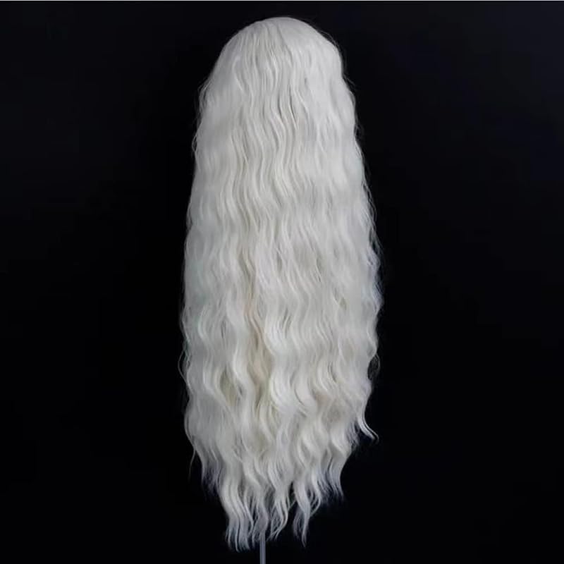 ELESTY CR6000 Long Wavy White Blonde Lace Front Wig - 24in, Free Part, Glueless, Heat-Resistant