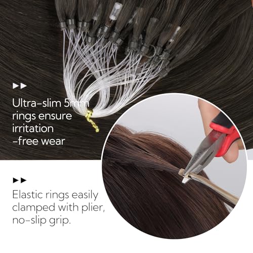 Dark Brown Micro Link Hair Extensions - Human Hair 20 Inch 50g 50 Strands - Micro Bead Weave