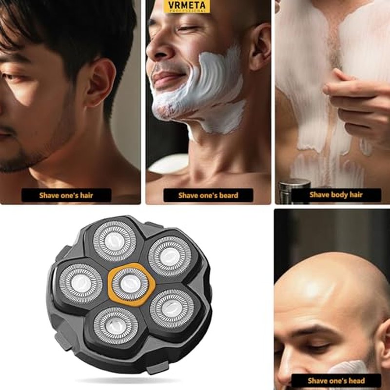 6 Blade Magnetic Replacement Shaving Heads for Bald Men Compatible with All 6D Magnetic Electric Razor (2 PCS VM-072)