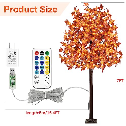 TiYiViRi 7FT 170 LED Lighted Maple Tree Fall Decor with Remote & 8 Modes - Indoor Outdoor Thanksgiving Halloween Party Autumn Tree (Variation: 7ft-170led-1pack)