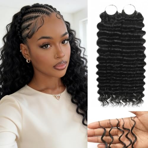 Shoobidoo 1B Feather Crochet Hair Extensions 12 Inch Deep Wave Synthetic Pre-Separated 100 Strands for Black Women