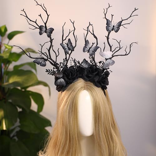 Black Butterfly Branch Headband - Handmade Forest-Themed Hair Accessory for Women & Girls - Variation: Black-Butterfly