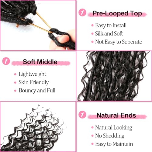 Boho Faux Locs Crochet Hair 30 Inch - 8 Pack Goddess Locs for Black Women, Variation of 1B
