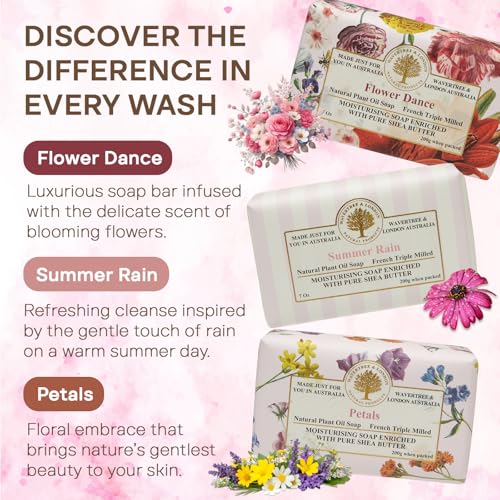 Flower Dance Natural Soap Gift Set - Pack of 3 Floral Scented Bars