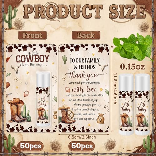 50 Pack Cowboy Baby Shower Lip Balm Favors - Brown / Cowboy Variation