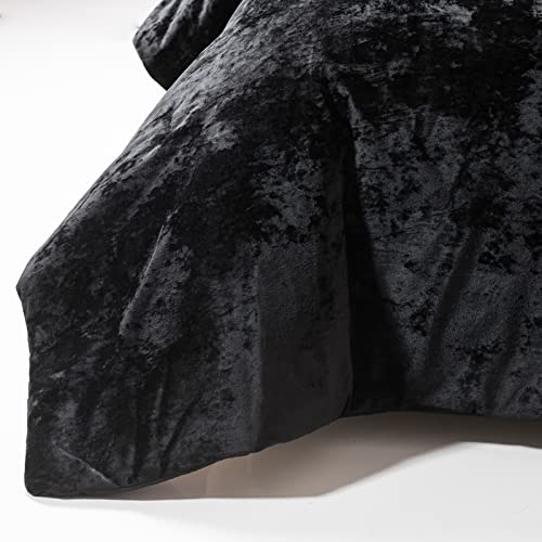 Fredsure Distressed Velvet Comforter Set - 5 Pieces King Black | Luxurious Soft Bedding