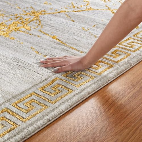 Glory Rugs 5' x 7' Cream & Gold Modern Abstract Area Rug for Living Room