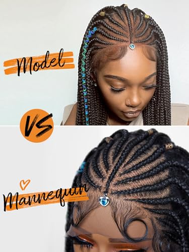 Knotless Box Braided Lace Front Wig with Baby Hair - Cornrow Style - Glueless Synthetic Wig for Women