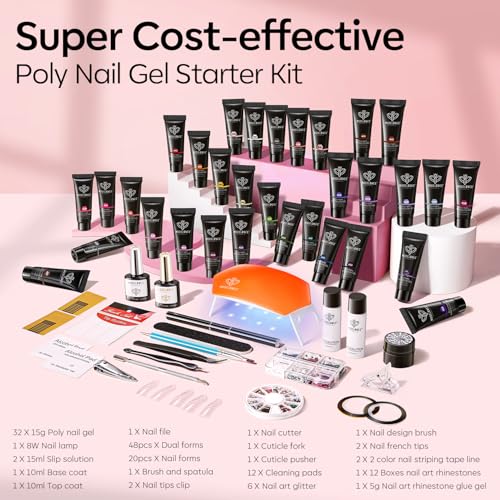 Modelones 133pcs Poly Nail Gel Kit 32 Colors All Seasons (0A-32 Colors All Seasons)