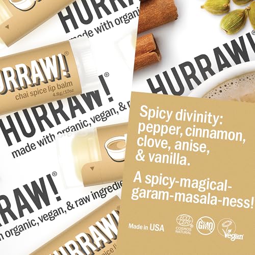 Hurraw! Chai Spice Lip Balm, 3 Pack: Organic, Certified Vegan, Cruelty and Gluten Free. Non-GMO, 100% Natural Ingredients. Bee, Shea, Soy and Palm Free. Made in USA