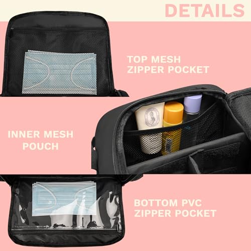 Tactical Makeup Bag with 3 Inner Clear Pouches and Cross Body Straps, Large Cosmetic Bags for Women, Travel Makeup Organizer for Home, Beauty Studio and Daily Use, Black