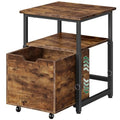 Adjustable Mini Fridge Stand with Storage and Pull-Out Drawer - Rustic Brown & Black