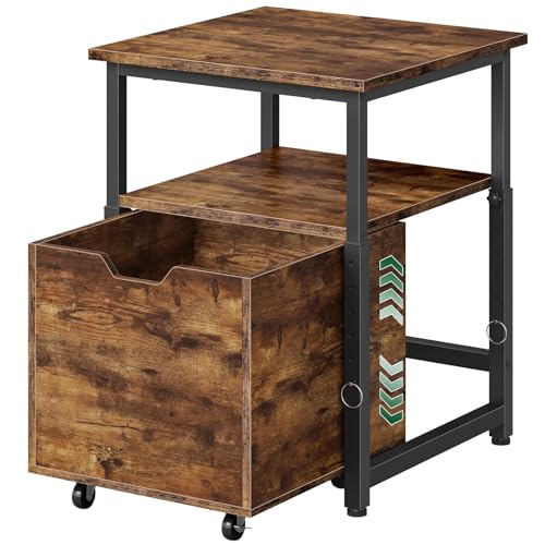 Adjustable Mini Fridge Stand with Storage and Pull-Out Drawer - Rustic Brown & Black