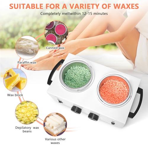ReFzeg Double Wax Warmer with 500ML Pots - Painless Hair Removal, White, 1 Pack