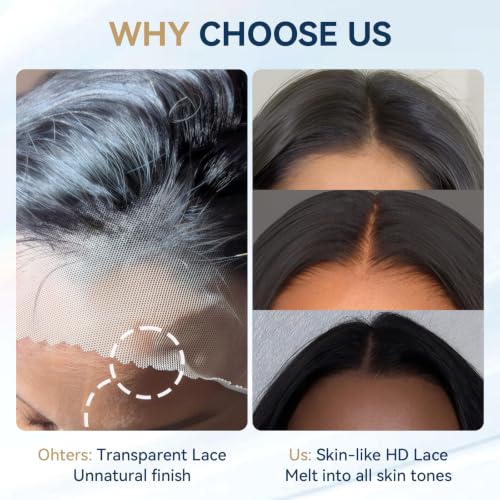 Natural Black Synthetic Lace Front Wig 13x4 30 Inch HD Transparent Pre-Plucked Hairline for Black Women - Looxey