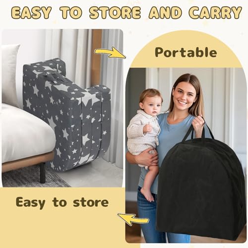 Travel Toddler Bed - Soft Foam Floor Bed Lounger with Washable Cover - Star, Medium Size